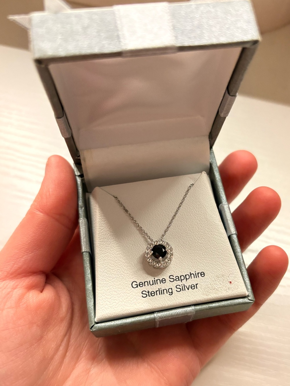 Sterling Silver Genuine Sapphire Halo Necklace - Silver/Black